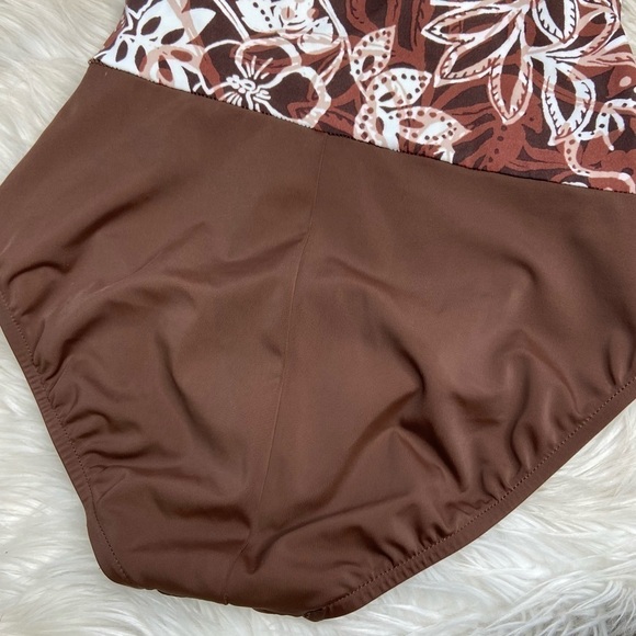 VTG Maxine Brown Beige Floral One Piece Swimsuit Sz 10 - Picture 4 of 9
